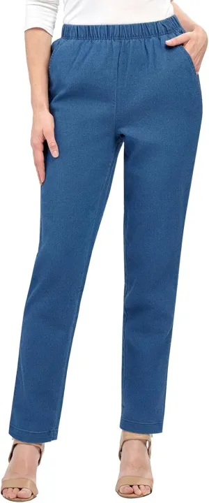 Turtle Bay New York Women's Casual Relaxed Fit Elastic Waist Pull On Denim Jeans
