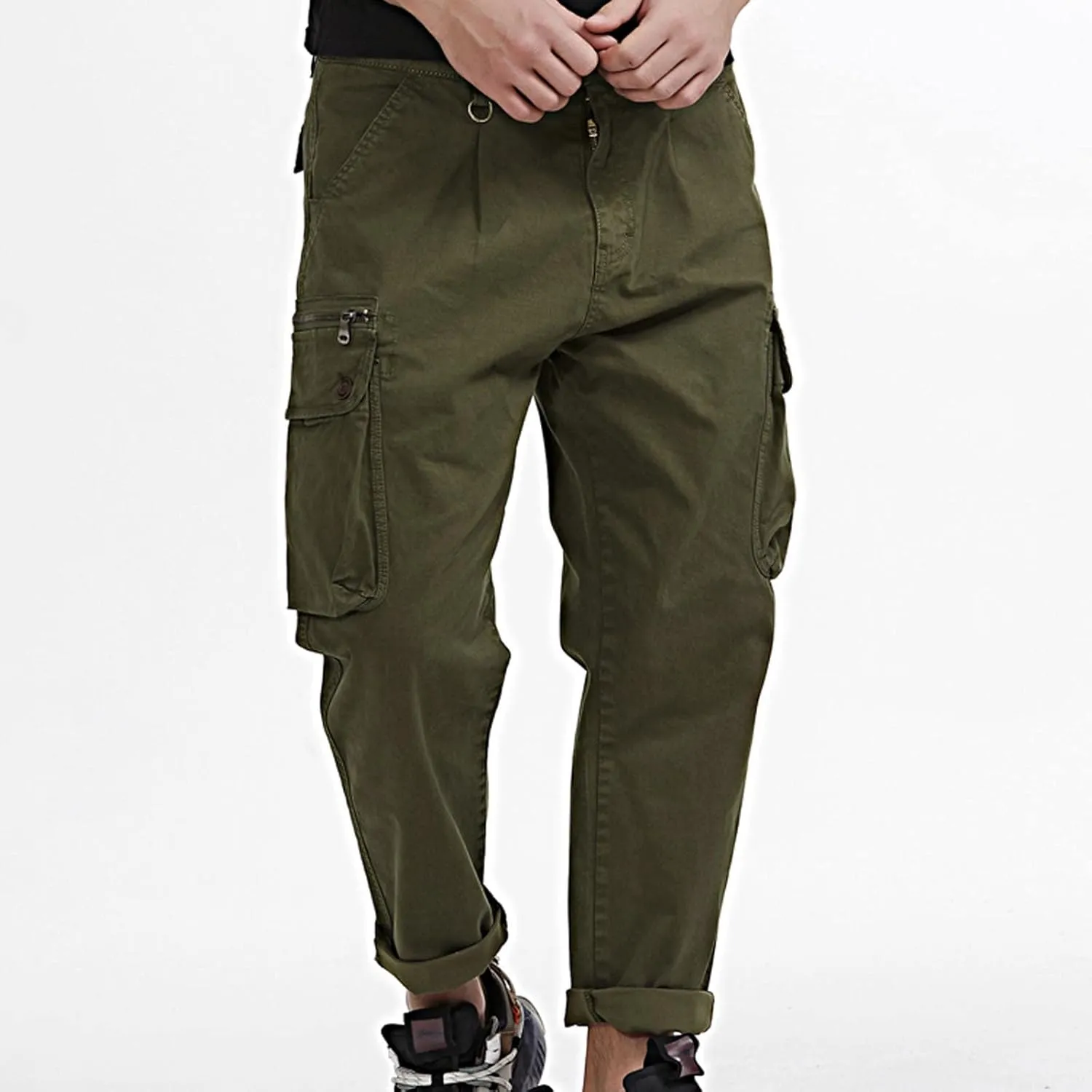 Uillui Mens Cargo Pants Fashion Como Joggers Sweatpants Cotton Stretch Casual Relaxed Fit Ankle Length Harem Streetwear Pant