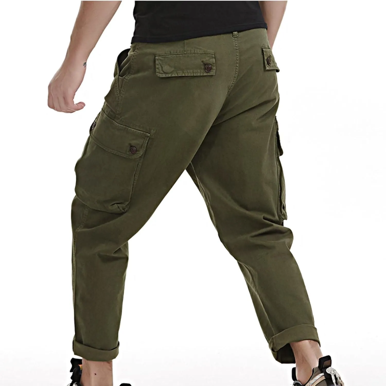 Uillui Mens Cargo Pants Fashion Como Joggers Sweatpants Cotton Stretch Casual Relaxed Fit Ankle Length Harem Streetwear Pant