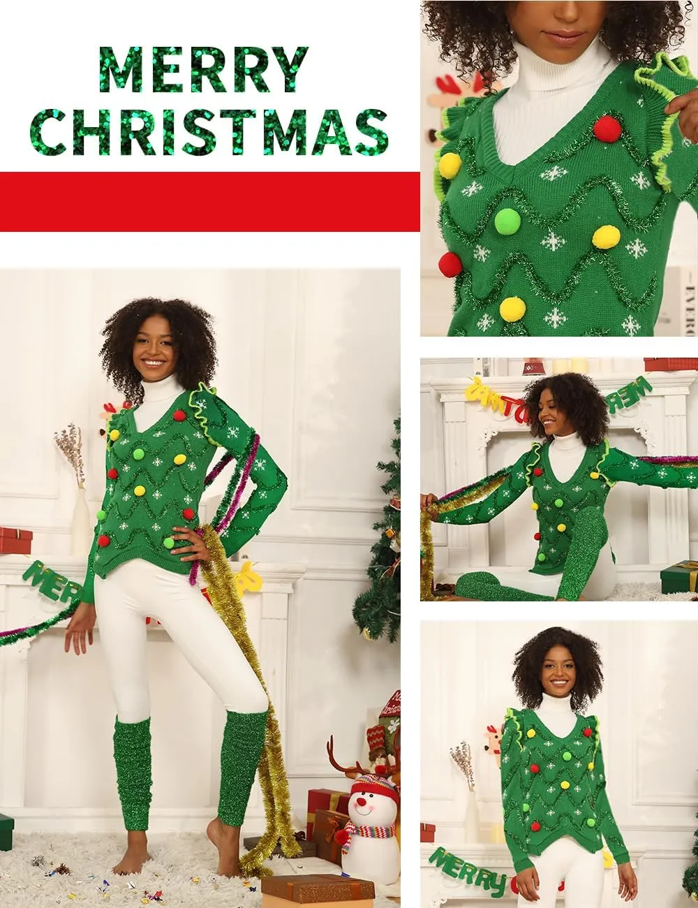 v28 Varied Ugly Christmas Sweater for Women Merry Reindeer Shirt Knit Sweaters