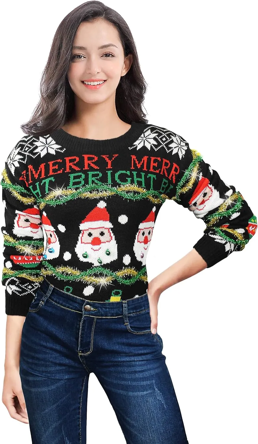 v28 Varied Ugly Christmas Sweater for Women Merry Reindeer Shirt Knit Sweaters