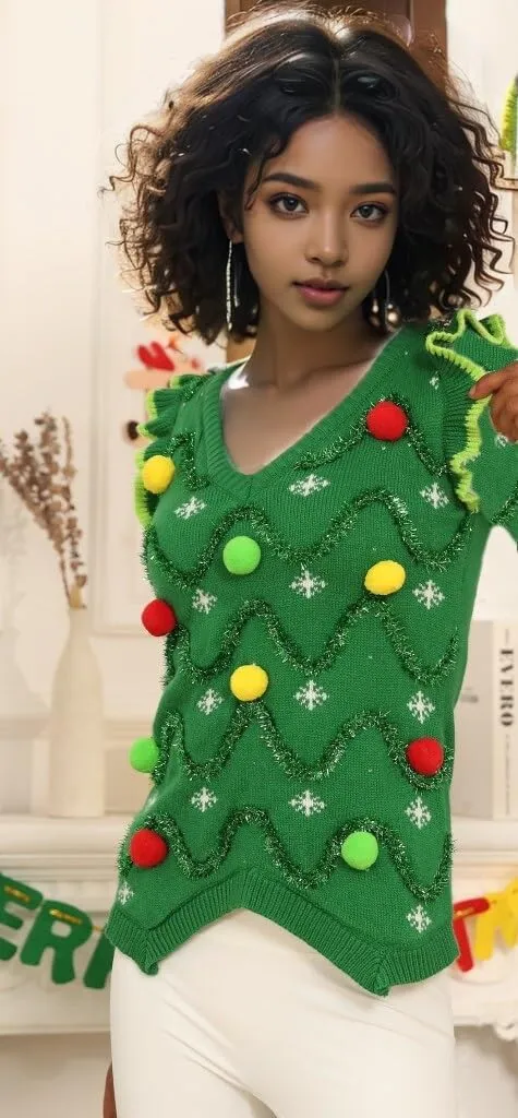 v28 Varied Ugly Christmas Sweater for Women Merry Reindeer Shirt Knit Sweaters