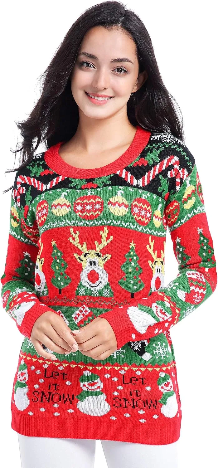 v28 Varied Ugly Christmas Sweater for Women Merry Reindeer Shirt Knit Sweaters