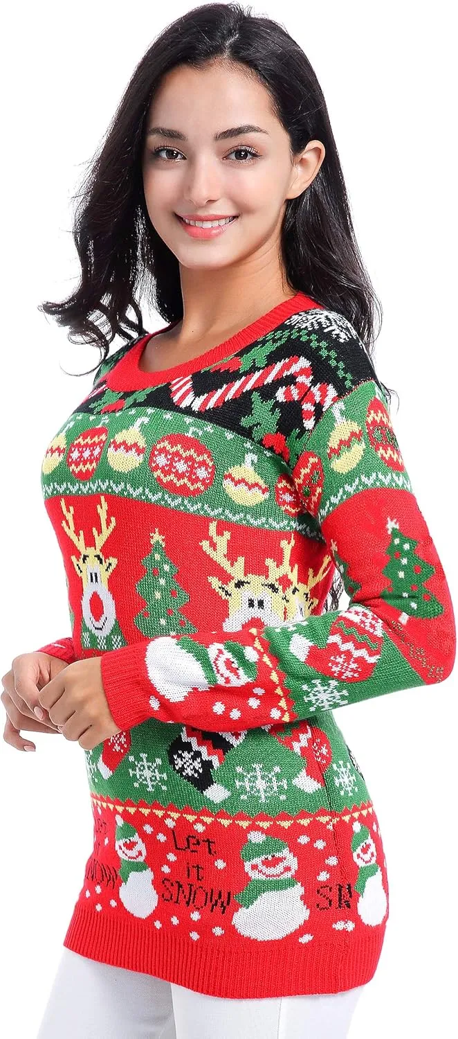 v28 Varied Ugly Christmas Sweater for Women Merry Reindeer Shirt Knit Sweaters