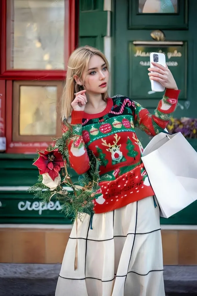 v28 Varied Ugly Christmas Sweater for Women Merry Reindeer Shirt Knit Sweaters
