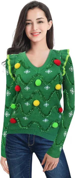 v28 Varied Ugly Christmas Sweater for Women Merry Reindeer Shirt Knit Sweaters