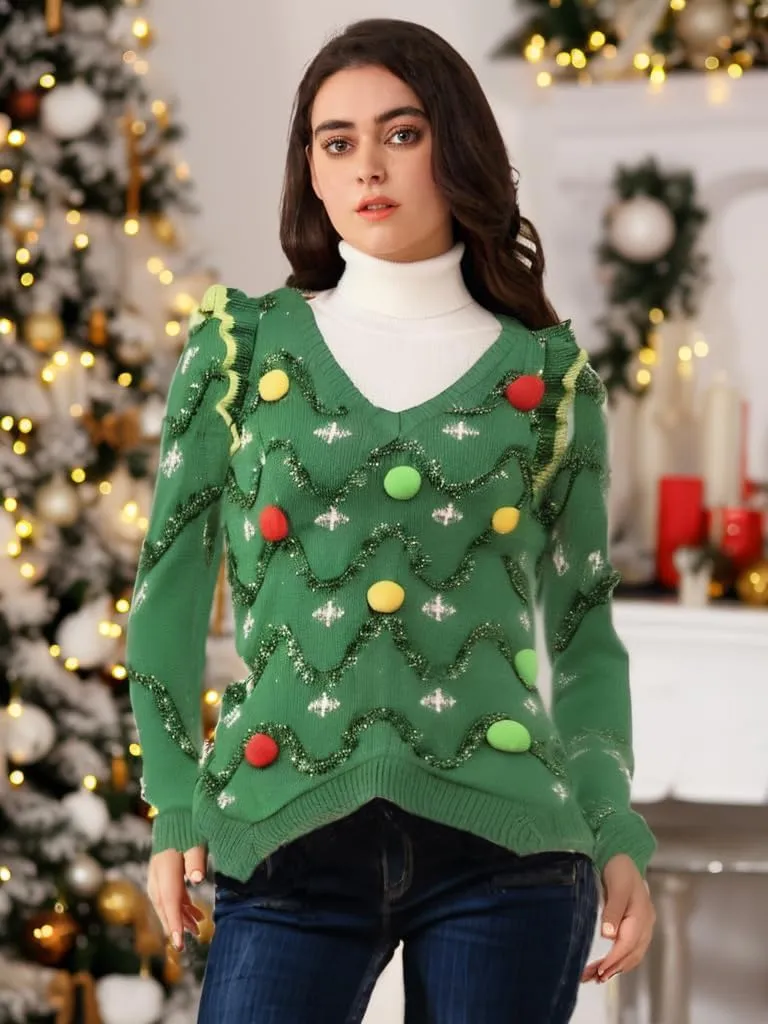 v28 Varied Ugly Christmas Sweater for Women Merry Reindeer Shirt Knit Sweaters