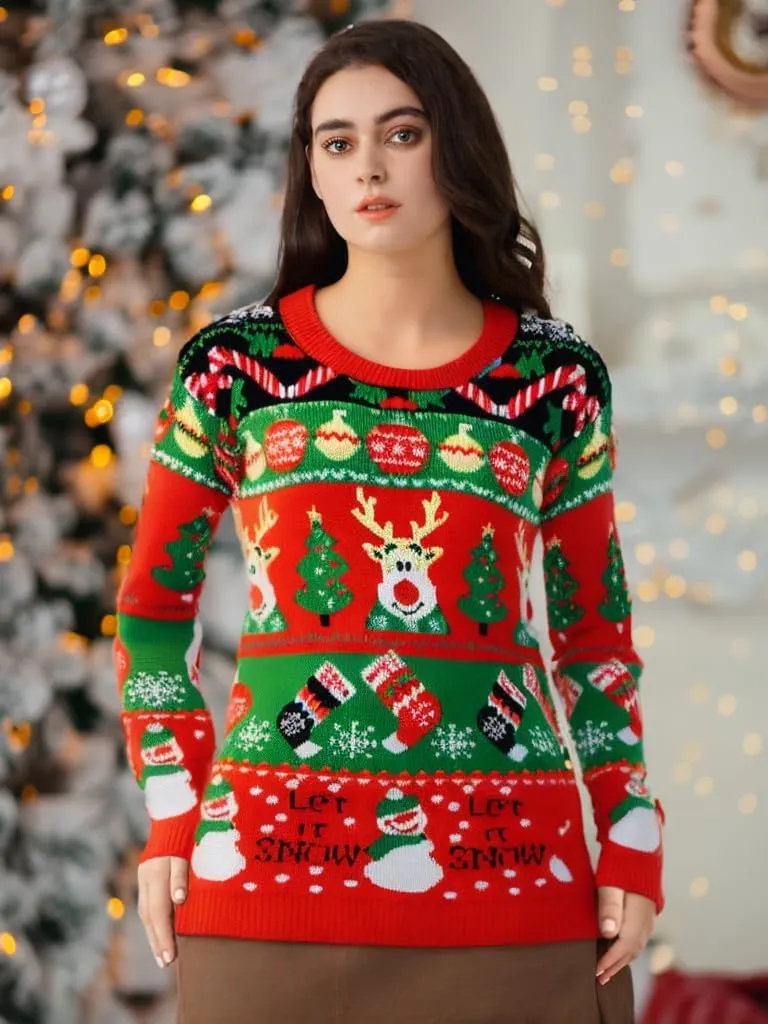 v28 Varied Ugly Christmas Sweater for Women Merry Reindeer Shirt Knit Sweaters