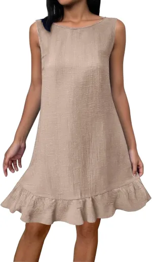 Vacation Dresses for Women 2025 Cute Halter Neck Mini Dress Sleeveless Solid Color Flowy Pleated Short Sundress