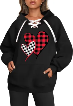 Valentines Sweatshirt Women: Love Heart Graphic Hoodie Long Sleeve Shirt Lovers Gift Pullover Top