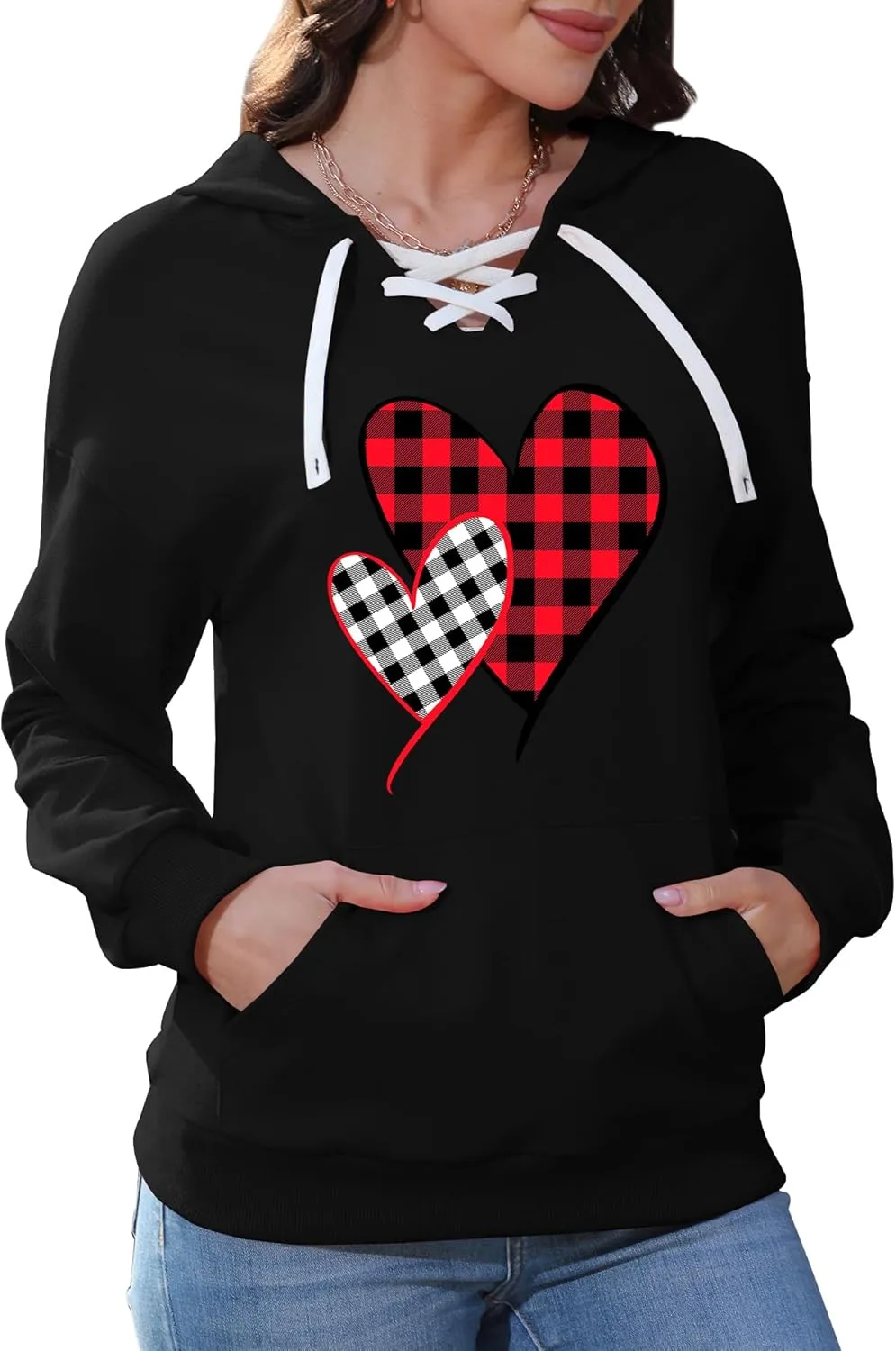 Valentines Sweatshirt Women: Love Heart Graphic Hoodie Long Sleeve Shirt Lovers Gift Pullover Top