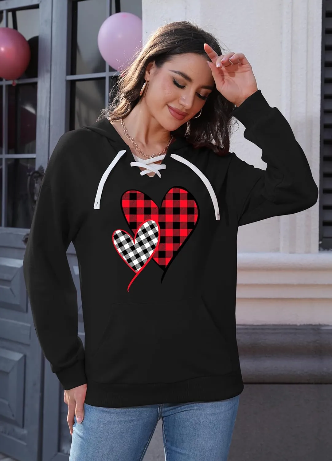 Valentines Sweatshirt Women: Love Heart Graphic Hoodie Long Sleeve Shirt Lovers Gift Pullover Top