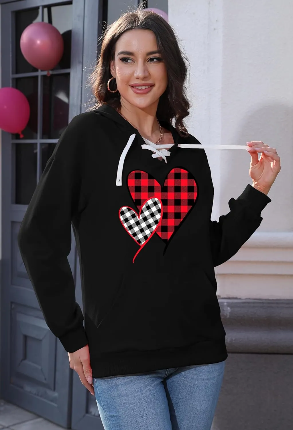 Valentines Sweatshirt Women: Love Heart Graphic Hoodie Long Sleeve Shirt Lovers Gift Pullover Top
