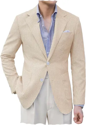 VENNYNG Men's Seersucker Suit Jacket Blazer Spring Summer Sport Coat Grooms Slim Fitted Wedding Formal Lightweight