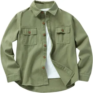 Verdusa Boy's Long Sleeve Button Down Denim Shirts Jean Top with Pockets