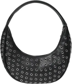 Verdusa Women's Punk Grommet Crescent Bag Top Handle Leather Underarm Shoulder Handbags