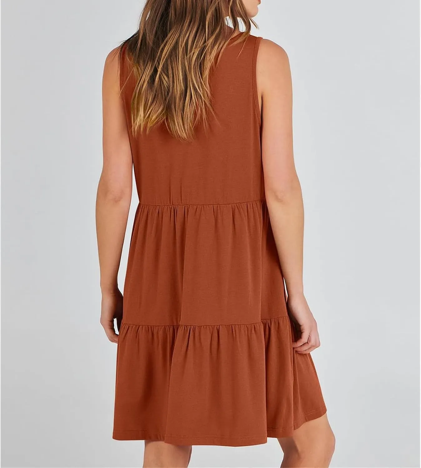 Vest Dress for Women Sleeveless V Neck Three-Layer Pleated Mini Dresses Summer Casual Beach Flared Sun Dress 2025