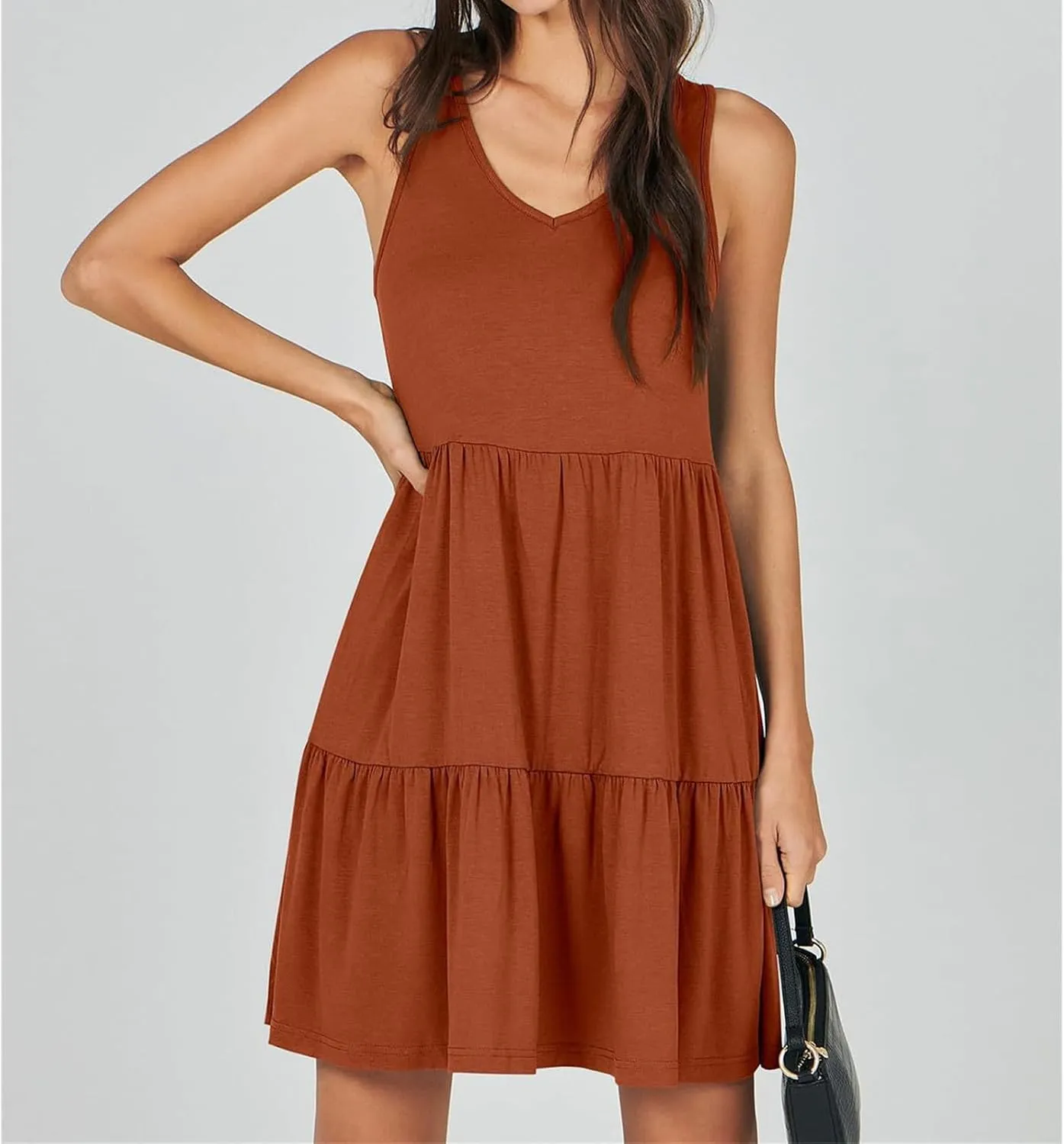 Vest Dress for Women Sleeveless V Neck Three-Layer Pleated Mini Dresses Summer Casual Beach Flared Sun Dress 2025