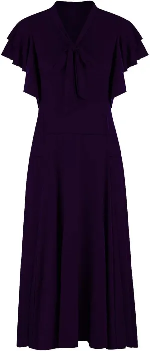 Vijiv Women's Vintage 1920s V Neck Long Bias Cut Sleeveless with Flutter Sleeves Bowknot Flapper Dress