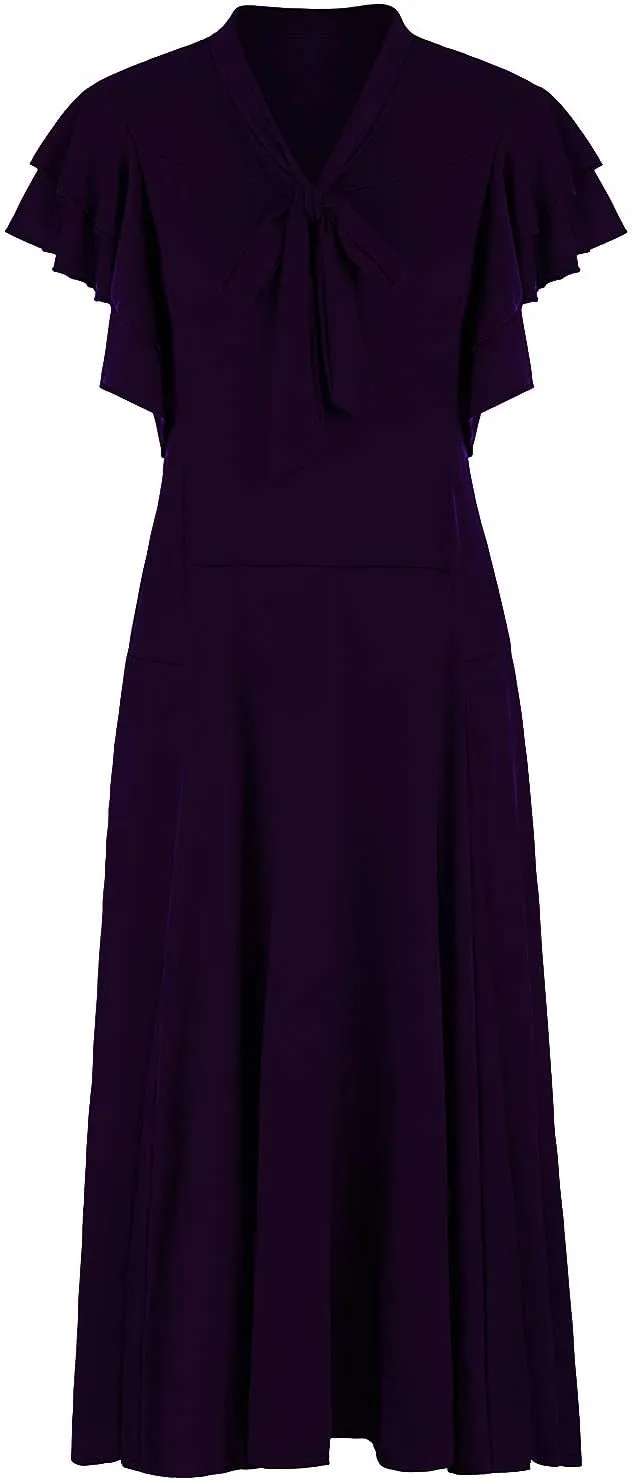 Vijiv Women's Vintage 1920s V Neck Long Bias Cut Sleeveless with Flutter Sleeves Bowknot Flapper Dress
