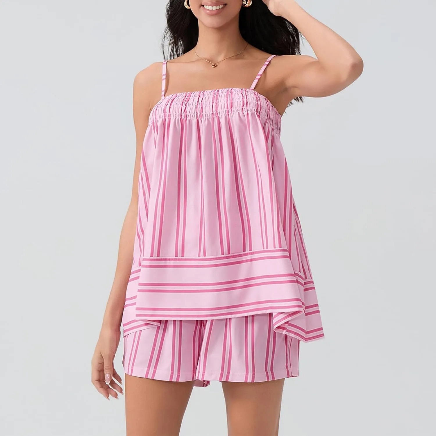 VISGOGO Striped Sets Women 2 Piece Outfits Y2k Striped Tank Top Women Shorts Set Camisole Shorts Summer Ladies casual sets