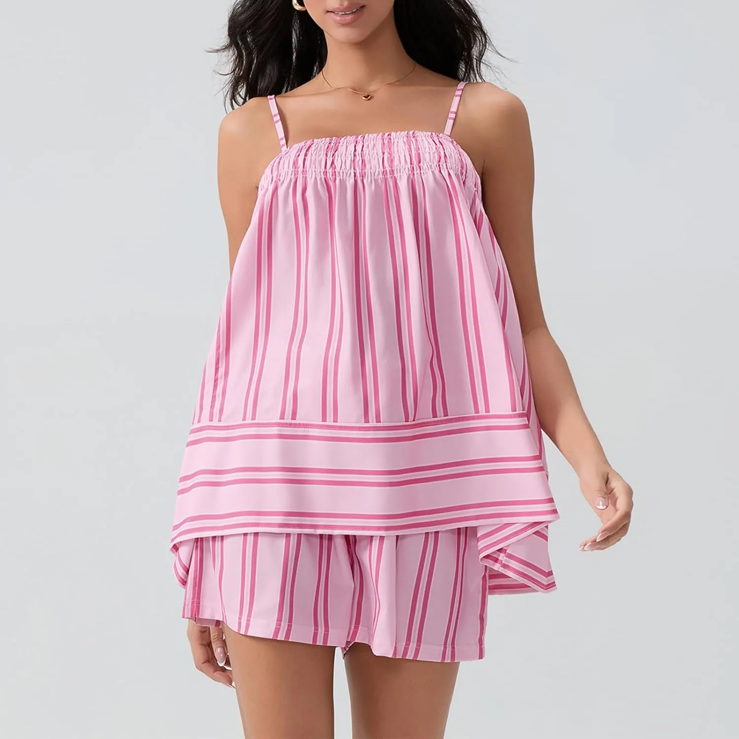 VISGOGO Striped Sets Women 2 Piece Outfits Y2k Striped Tank Top Women Shorts Set Camisole Shorts Summer Ladies casual sets