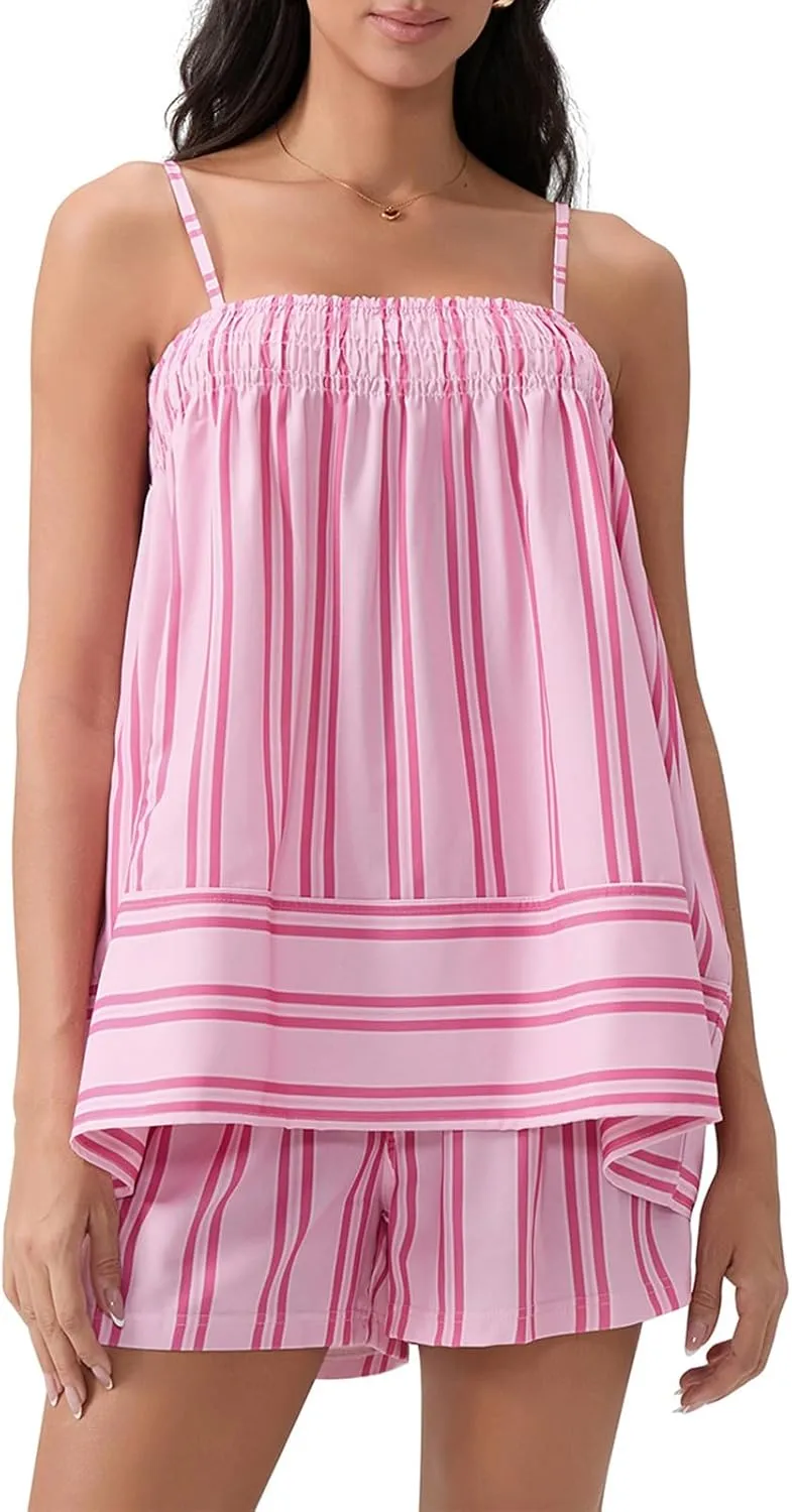 VISGOGO Striped Sets Women 2 Piece Outfits Y2k Striped Tank Top Women Shorts Set Camisole Shorts Summer Ladies casual sets