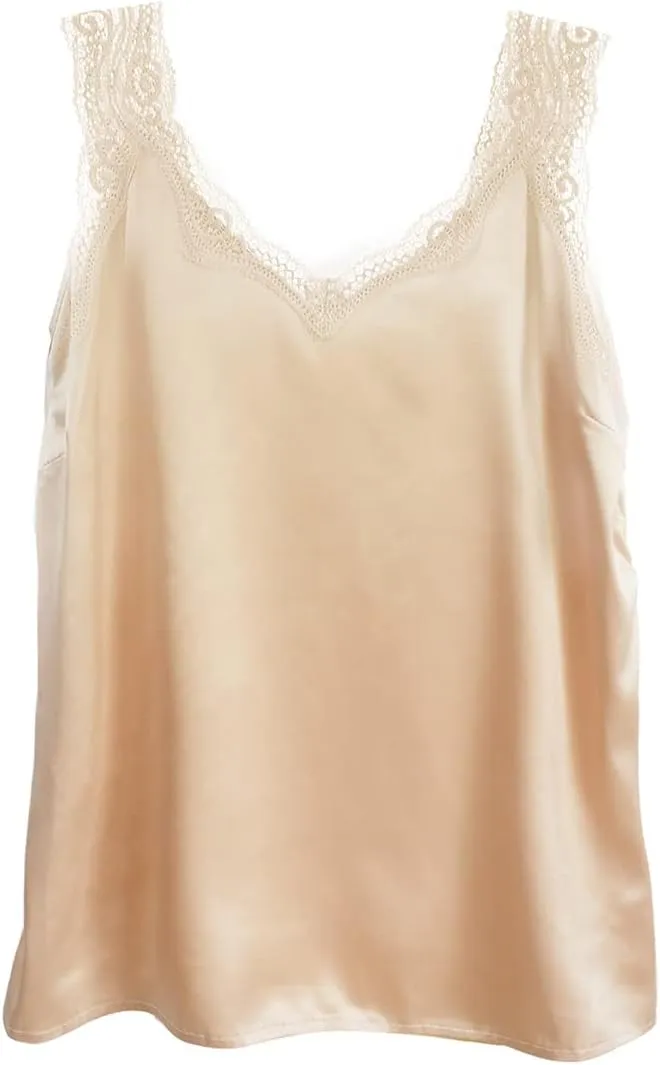 Wantschun Womens Satin Silk Camisole Lace Straps Tank Top Cami V-Neck