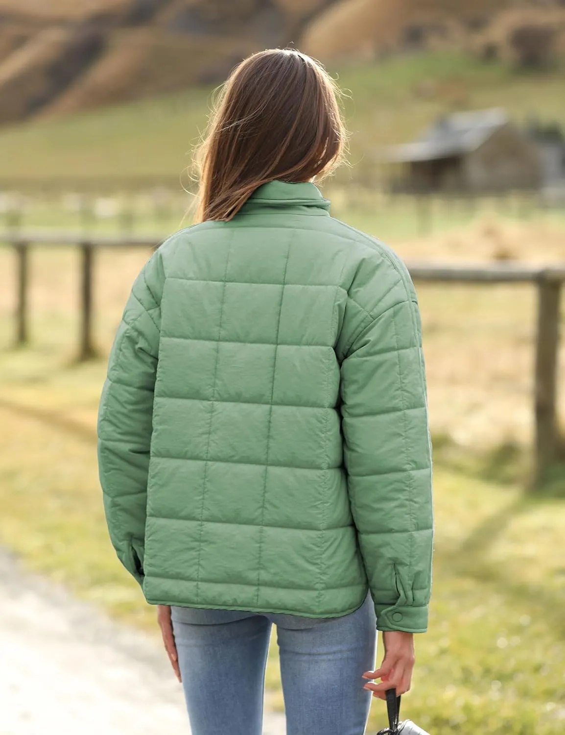 Watashi Women's Packable Puffer Jacket Long Sleeve Full Zip Lightweight Quilted Coat