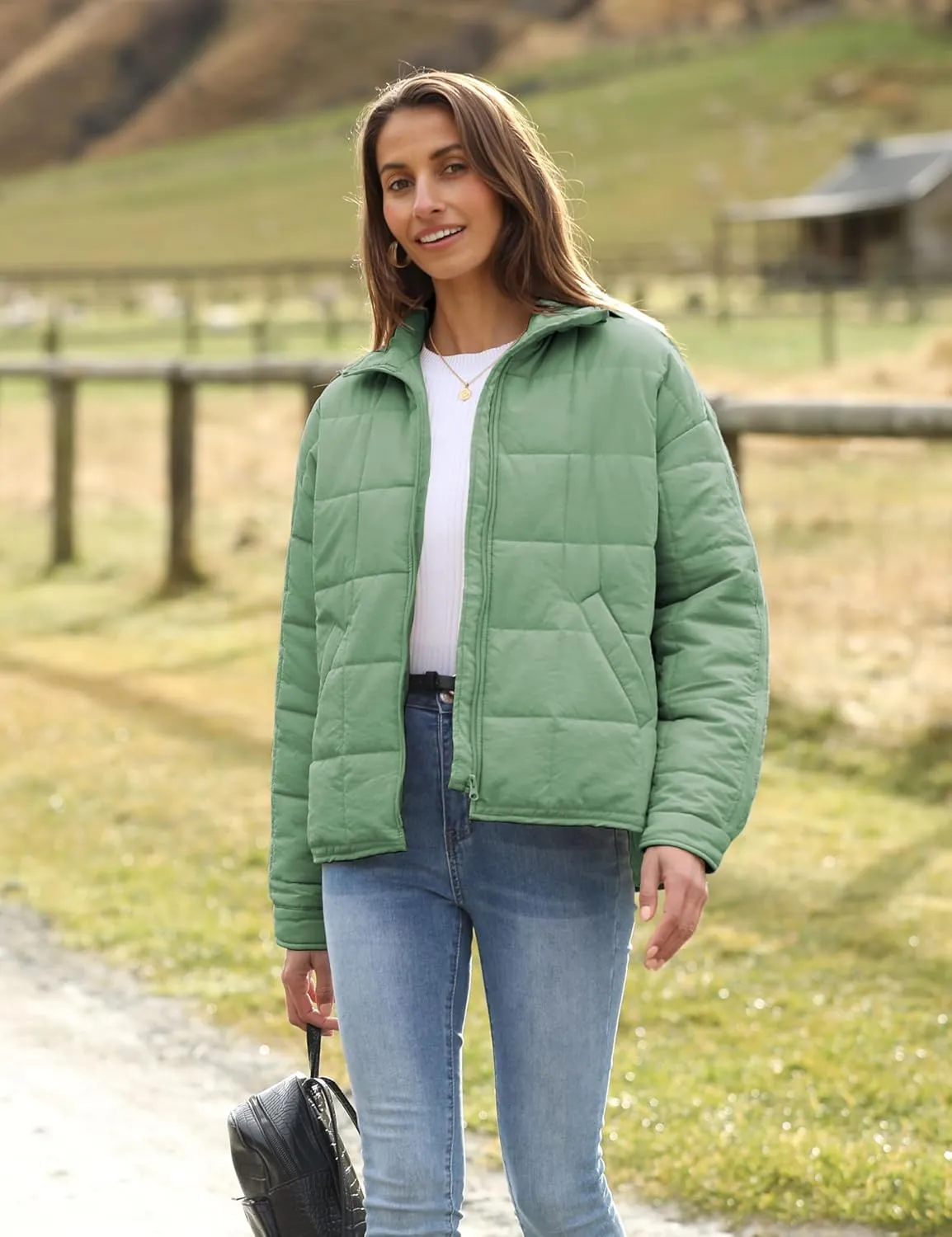 Watashi Women's Packable Puffer Jacket Long Sleeve Full Zip Lightweight Quilted Coat