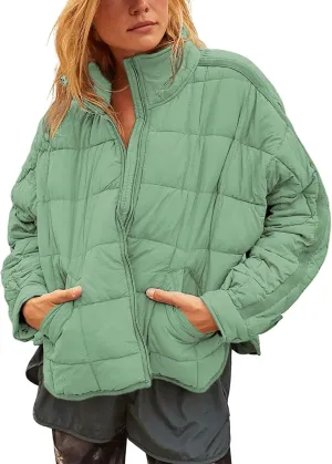 Watashi Women's Packable Puffer Jacket Long Sleeve Full Zip Lightweight Quilted Coat