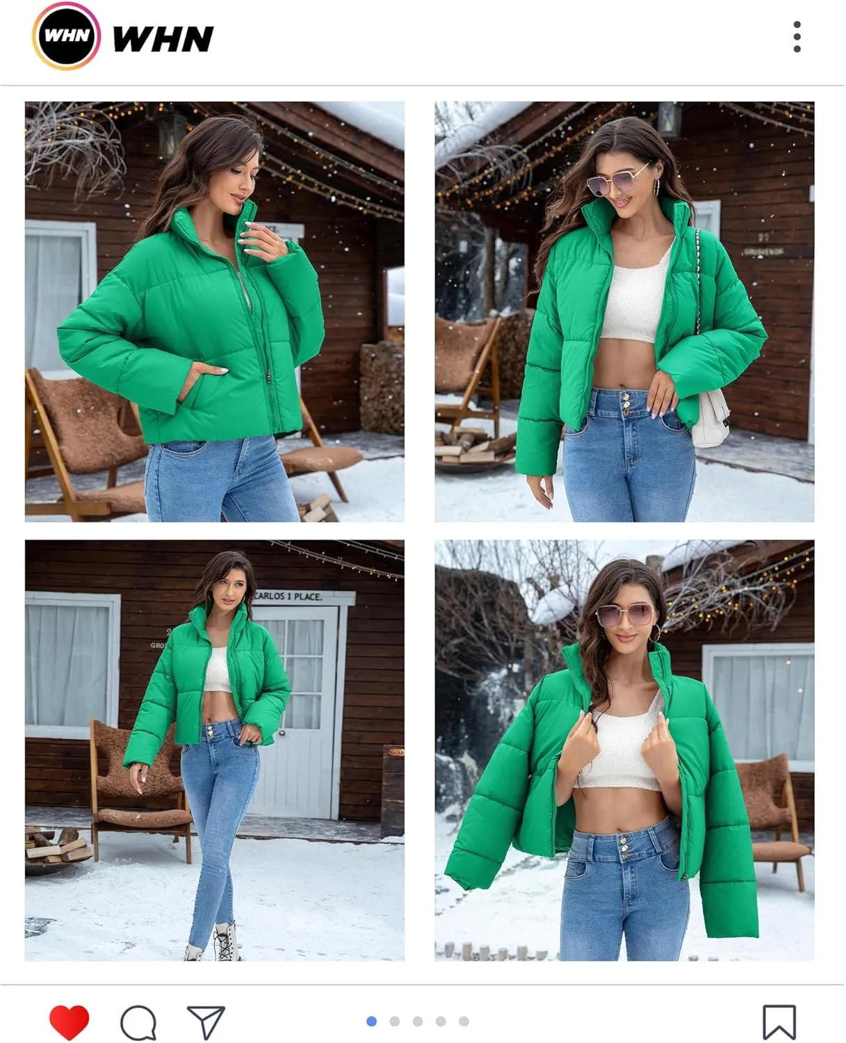 WHN Women' s Cropped Quilted Puffer Jacket Outerwear Coat Winter Warm Full Zipper Padded Jacket