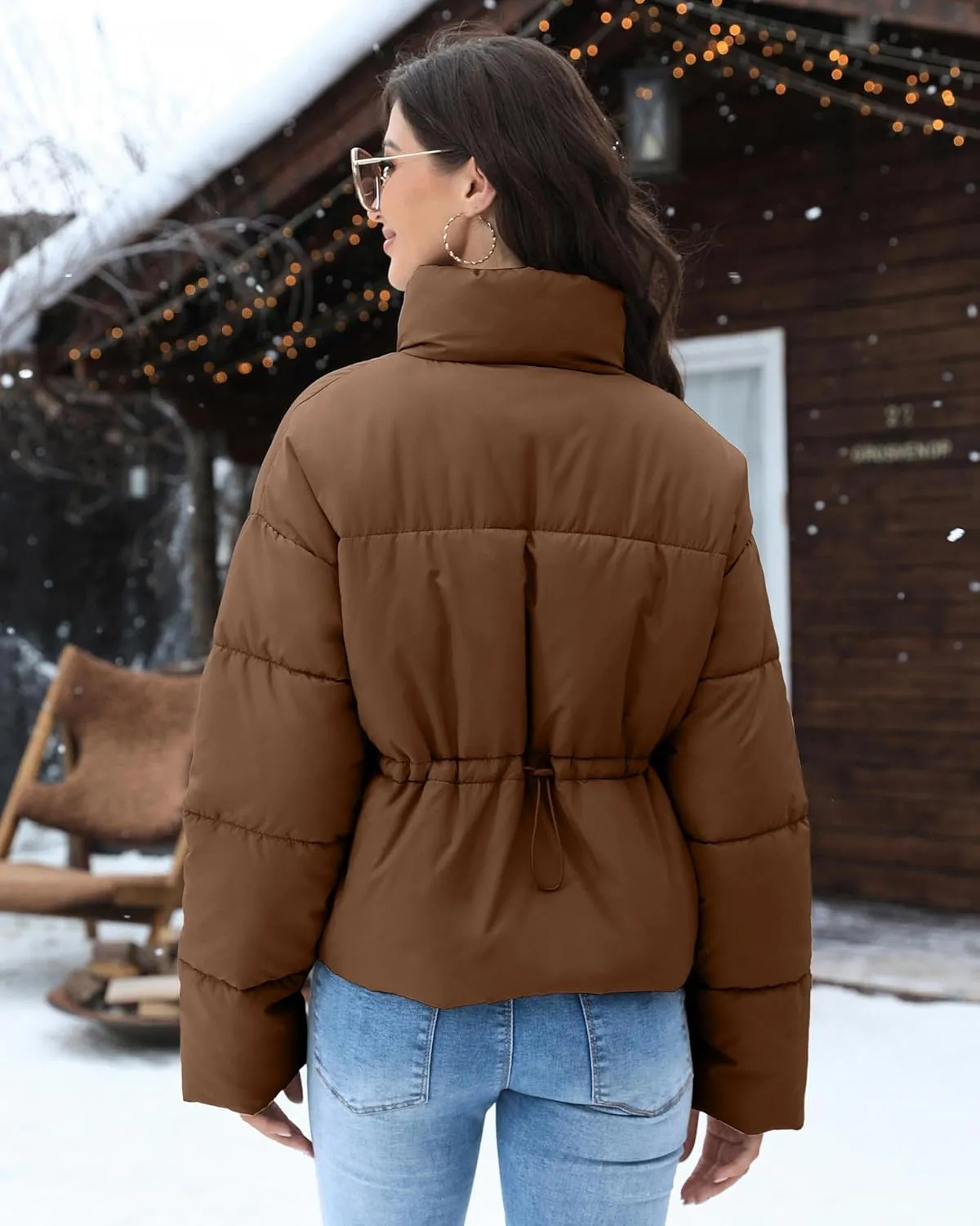 WHN Women' s Cropped Quilted Puffer Jacket Outerwear Coat Winter Warm Full Zipper Padded Jacket