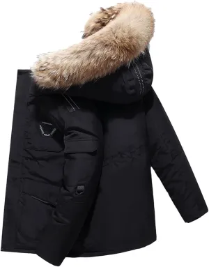 Winter Down Jacket Roll Sleeve Utility Jacket Warm Hooded Jacket Heavy Weight Mens