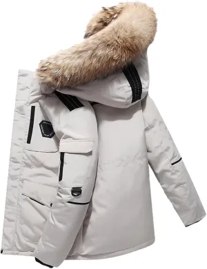 Winter Down Jacket Roll Sleeve Utility Jacket Warm Hooded Jacket Heavy Weight Mens