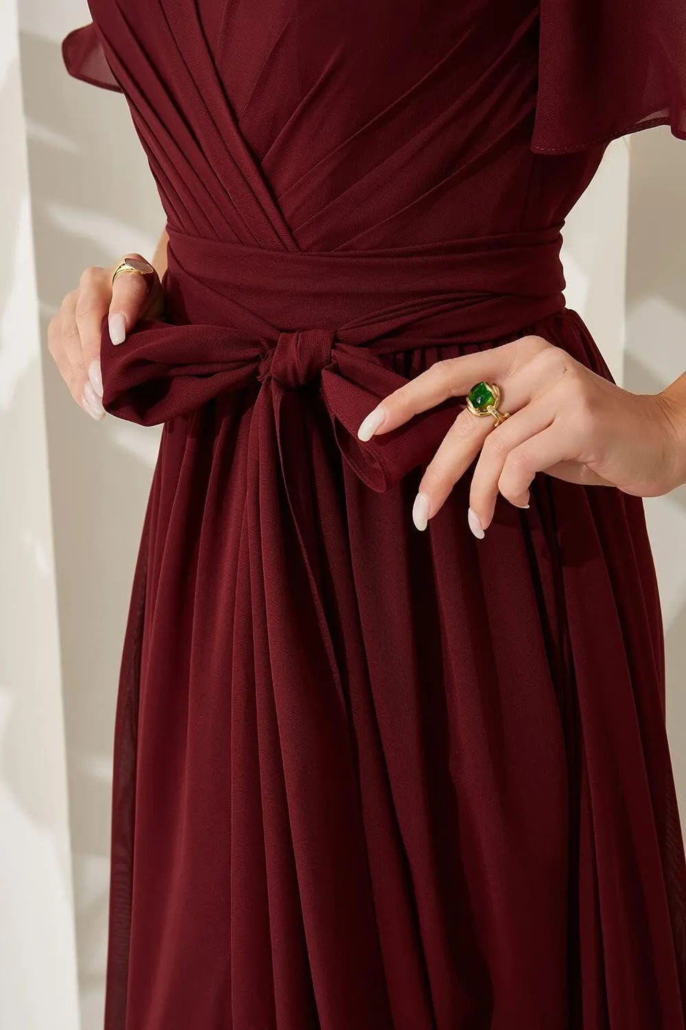WIOJEIGO Bridesmaid Dresses for Women Long Chiffon with Sleeves Formal Evening Gowns Plus Size Wedding Guest Dress
