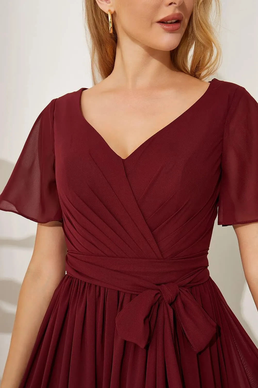 WIOJEIGO Bridesmaid Dresses for Women Long Chiffon with Sleeves Formal Evening Gowns Plus Size Wedding Guest Dress