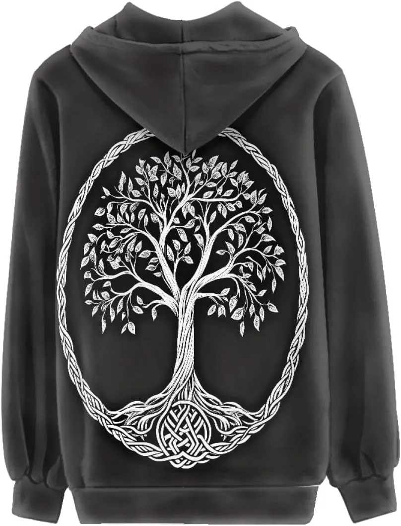 Women 3D Digital Print Viking Life Tree Zip Up Hoodie Hoodies Pullover Sweatshirt