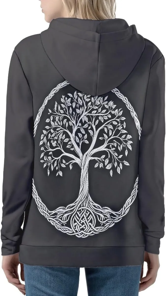 Women 3D Digital Print Viking Life Tree Zip Up Hoodie Hoodies Pullover Sweatshirt