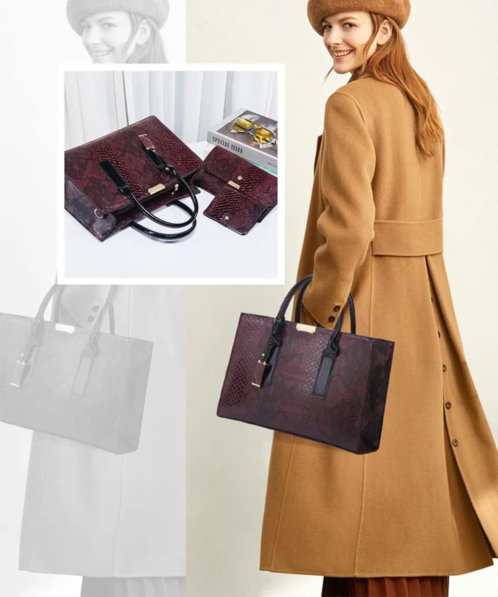 Women 3Pcs Set Handbag and Purses Leather Shoulder Top-handle Work Satchel