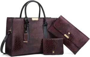 Women 3Pcs Set Handbag and Purses Leather Shoulder Top-handle Work Satchel