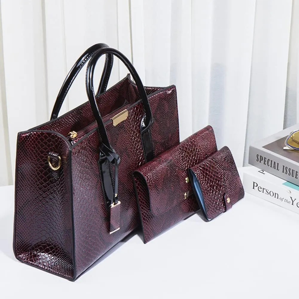 Women 3Pcs Set Handbag and Purses Leather Shoulder Top-handle Work Satchel
