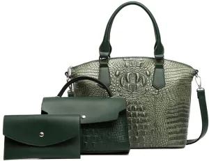 Women 3pcs Set Handbag Crocodile Pattern Shoulder Bag Leather Top Handle Satchel