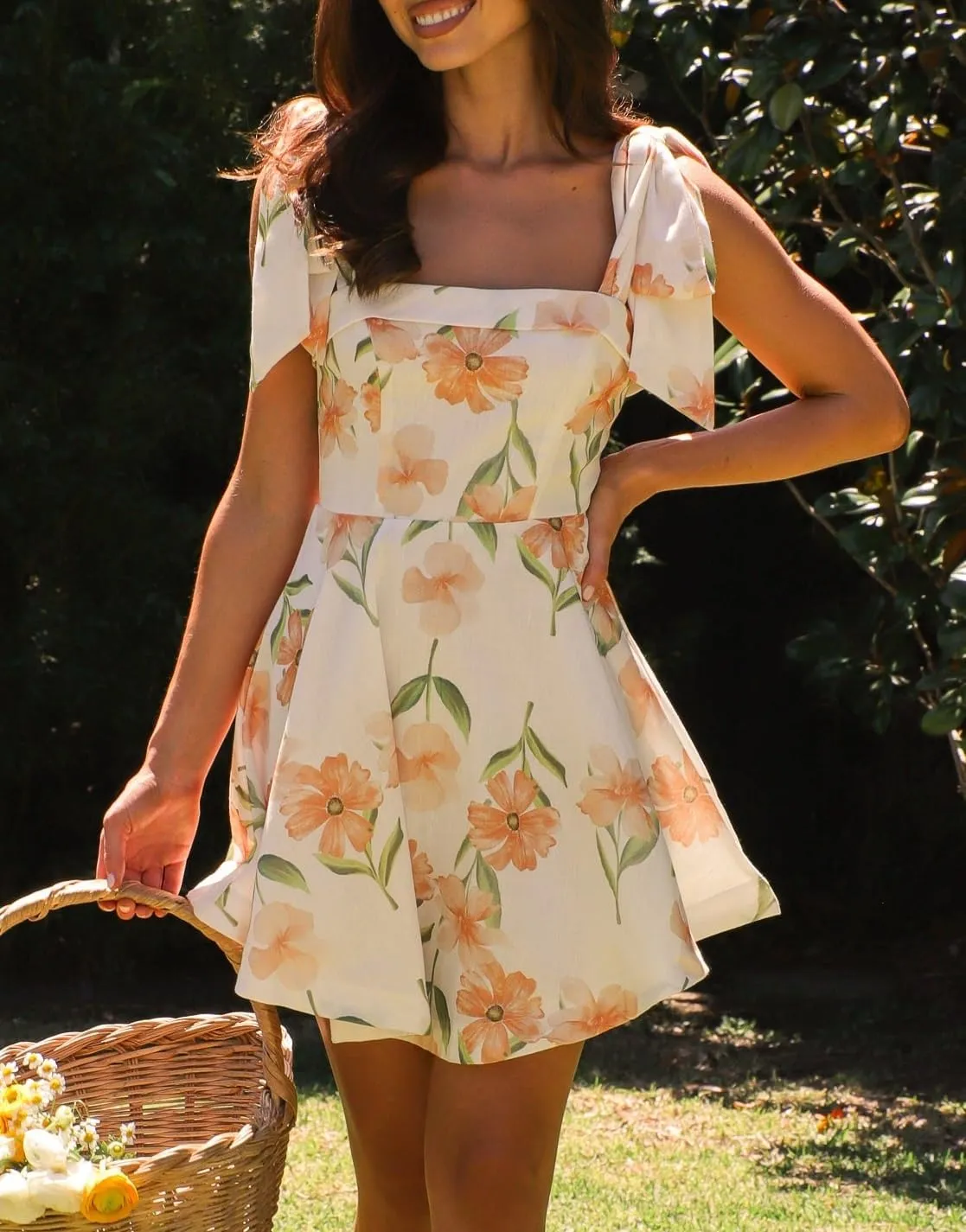 Women Boho Tie Shoulder Mini Dress Y2k Floral Spaghetti Strap Short Dress Flowy A Line Sundress Summer Streetwear