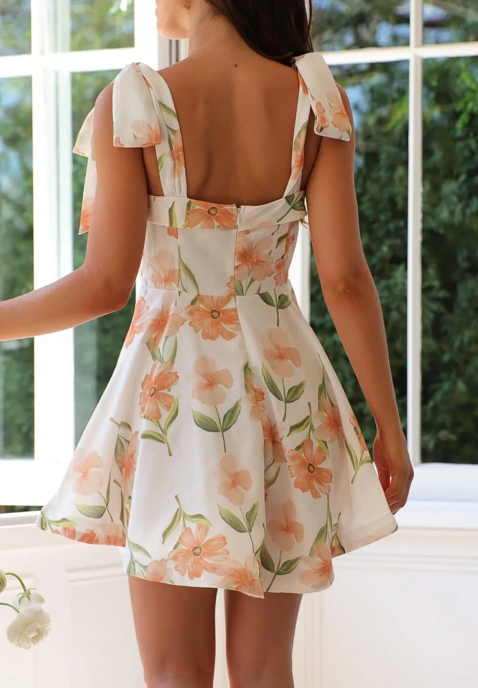 Women Boho Tie Shoulder Mini Dress Y2k Floral Spaghetti Strap Short Dress Flowy A Line Sundress Summer Streetwear