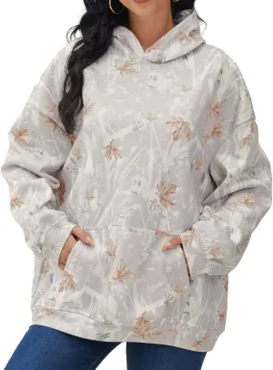 Women Camo Hoodies Oversized Maple Leaf Fleece Hooded Sweatshirt Long Sleeve Fall Trendy Pullover Hoodie with Pocket