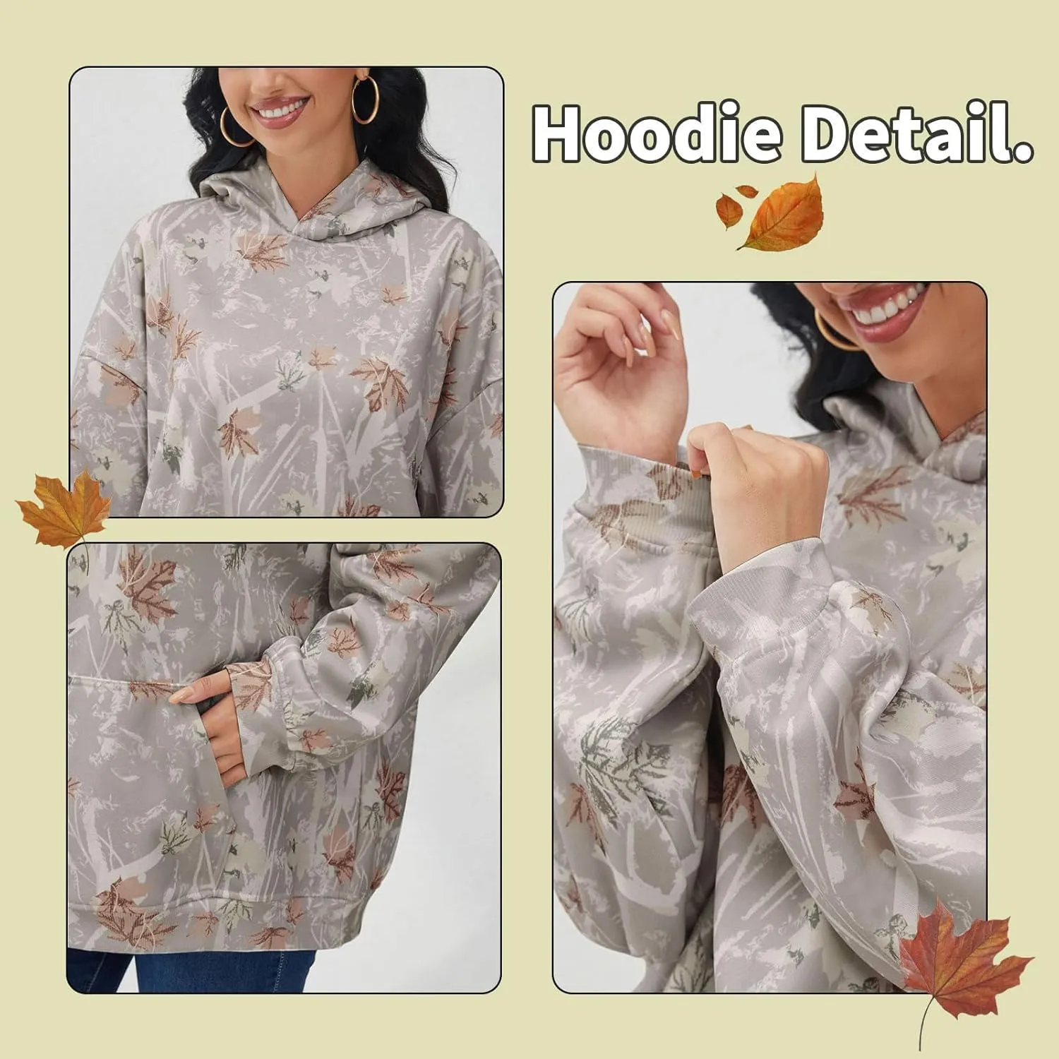 Women Camo Hoodies Oversized Maple Leaf Fleece Hooded Sweatshirt Long Sleeve Fall Trendy Pullover Hoodie with Pocket