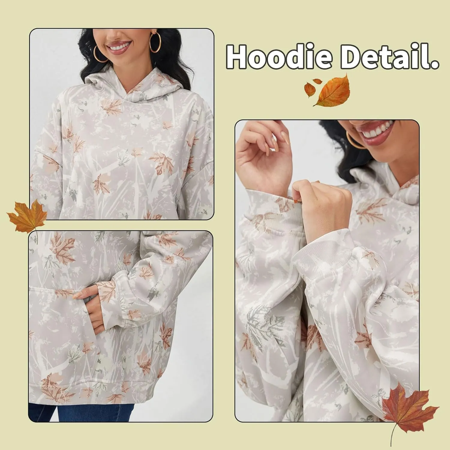 Women Camo Hoodies Oversized Maple Leaf Fleece Hooded Sweatshirt Long Sleeve Fall Trendy Pullover Hoodie with Pocket