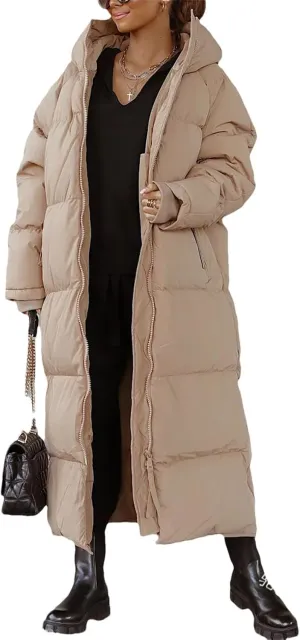 Women Coat Winter Thickened Loose Style Long Sleeve Solid Color Windproof Warm Hooded Down Cotton Padded Long Jacket