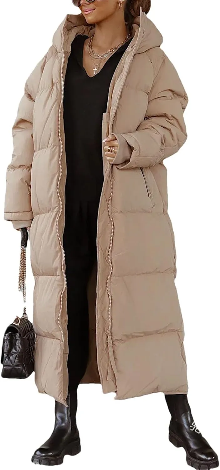 Women Coat Winter Thickened Loose Style Long Sleeve Solid Color Windproof Warm Hooded Down Cotton Padded Long Jacket